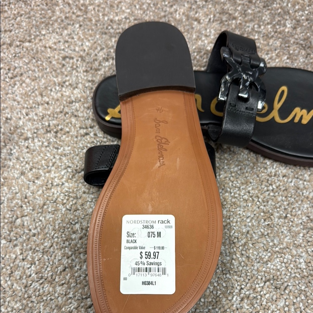 Sam Edelman Black Thong Sandals with Gold Branding - Picture 2 of 3